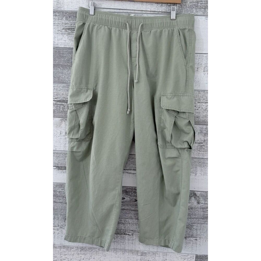 Lucky Brand Cargo Pants Womens L Green Elastic Waist Drawstring Cotton Blend